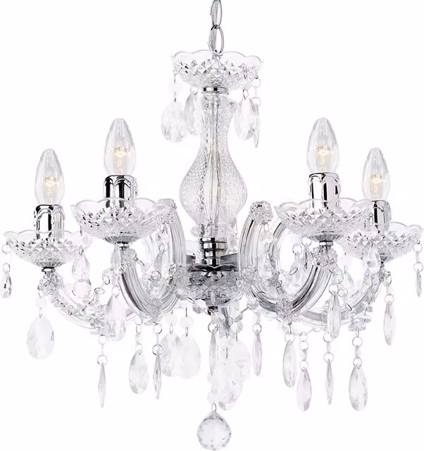 Litecraft Marie Therese 5 Light Crystal Chandelier in Chrome and Grey