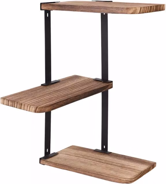 Pirlo Plush 3 Tier Rustic Brown Wall Mounted Floating Corner Shelf