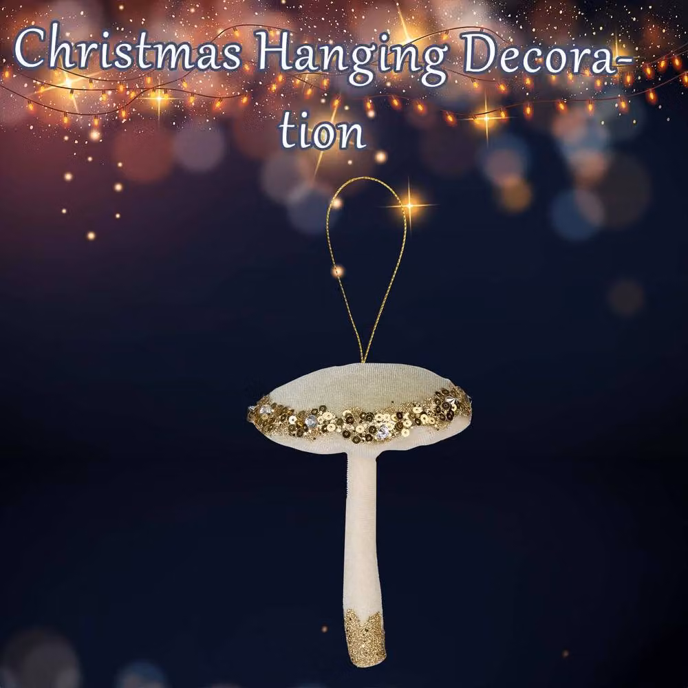 VFM e-Store Green Velvet Hanging Mushroom Christmas Decoration, W: 13 cm, H: 10 cm – 2