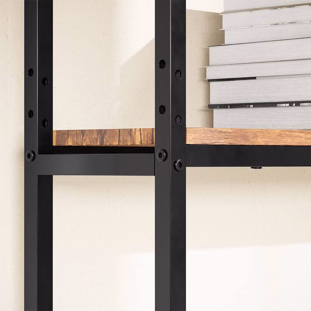 SoBuy L-Shaped Industrial Console Table with Integrated Power Socket in Brown and Black – 4