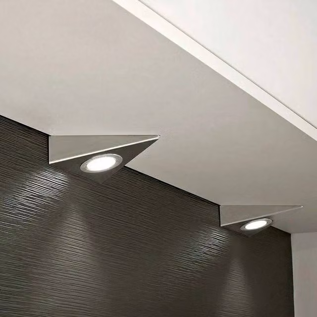 PAWNORA 4-Piece Set of Silver Stainless Steel Triangle LED Under Cabinet Lights in Cool White