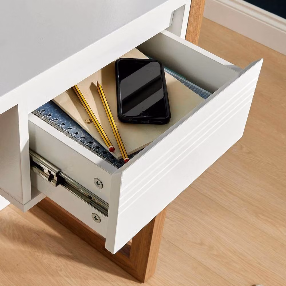 FORGEVIO Modern Oak Writing Desk with Storage Drawer in Brown and White – 4