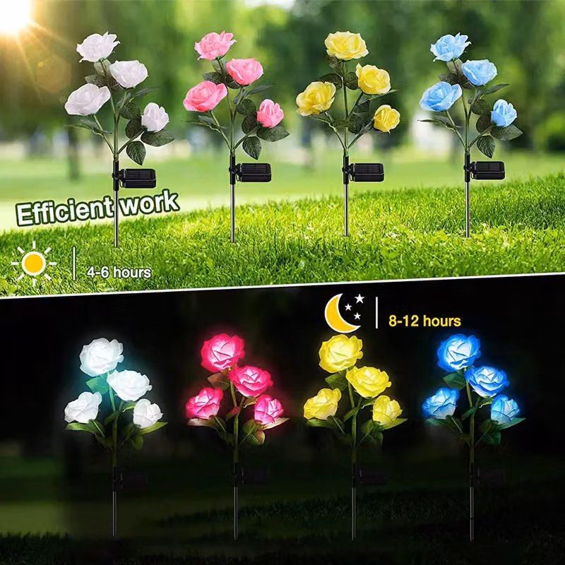 Leaper Solar-Powered 4-Head Rose Decorative Landscape Light in Blue – 3