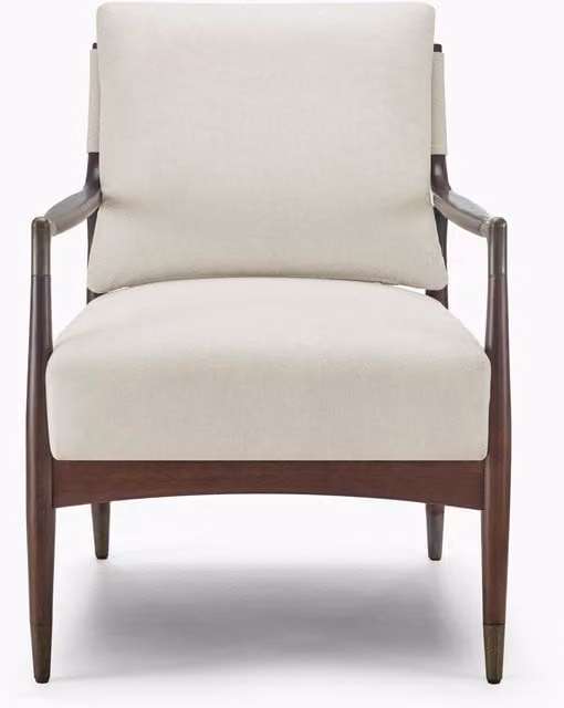 FurnitureboxUK Delia Mid Century Modern Accent Chair in Beige Fabric with Walnut Wood Frame