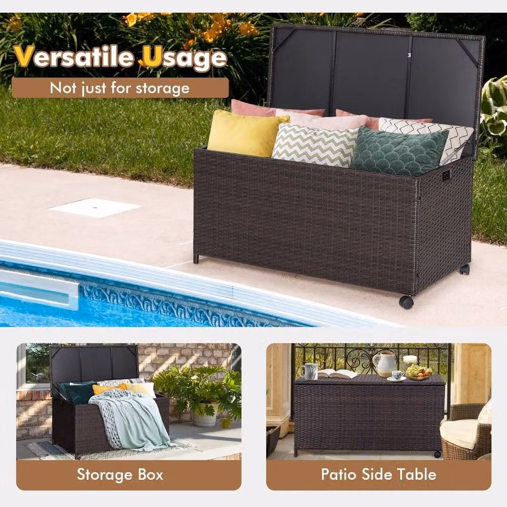 NESTLUNE Dark Brown Rattan and Steel Patio Storage Container, W/D/H: 100 x 100 x 100 cm – 4