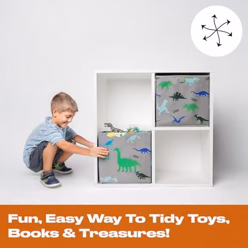 OHS Pack of 4 Foldable Dinosaur Print Childrens Storage Cube Organisers in Grey, Green and Blue, W/D/H: 27 x 27 x 27 cm – 3