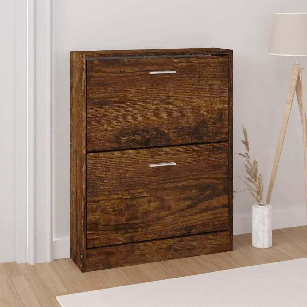 Berkfield Home Smoked Oak Shoe Cabinet in Brown, W: 59 cm, D: 17 cm, H: 81 cm – 2