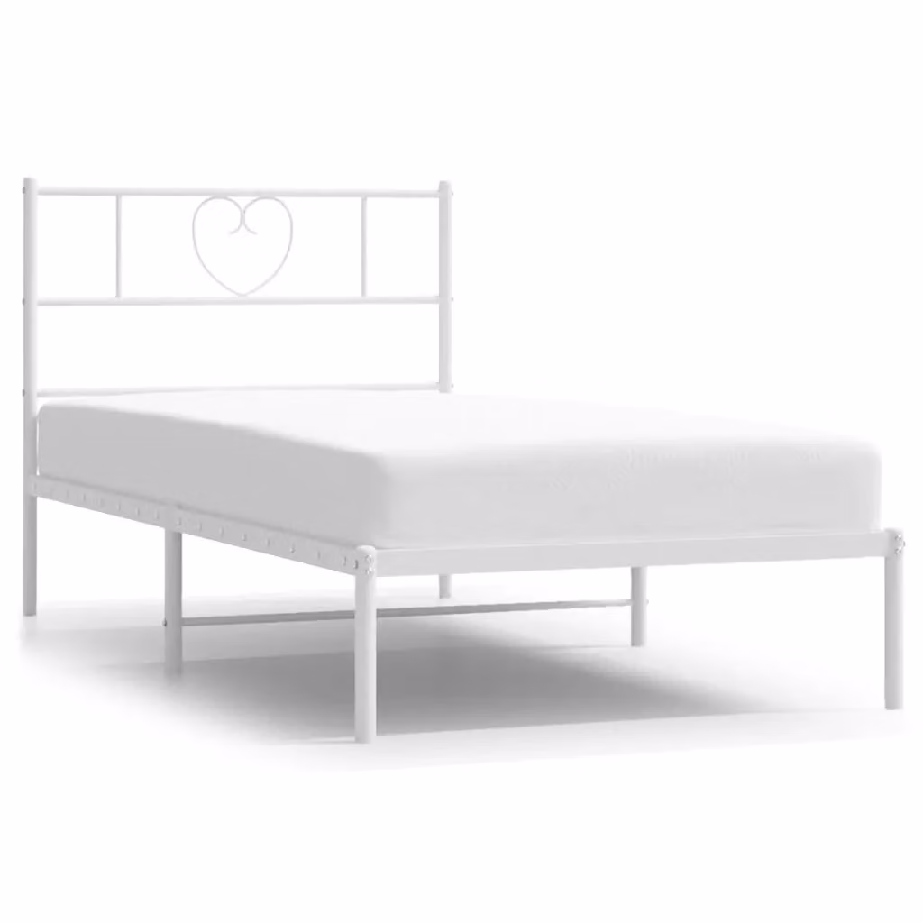 Berkfield Home Metal Bed Frame with Headboard in White, W/D/H: 80 x 200 cm – 2