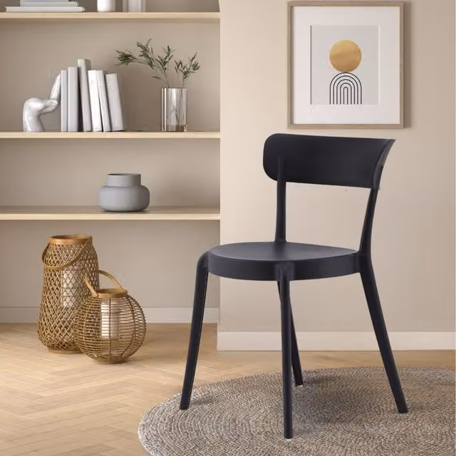 Fusion Living Modern Matt Black Plastic Stackable Dining Chair