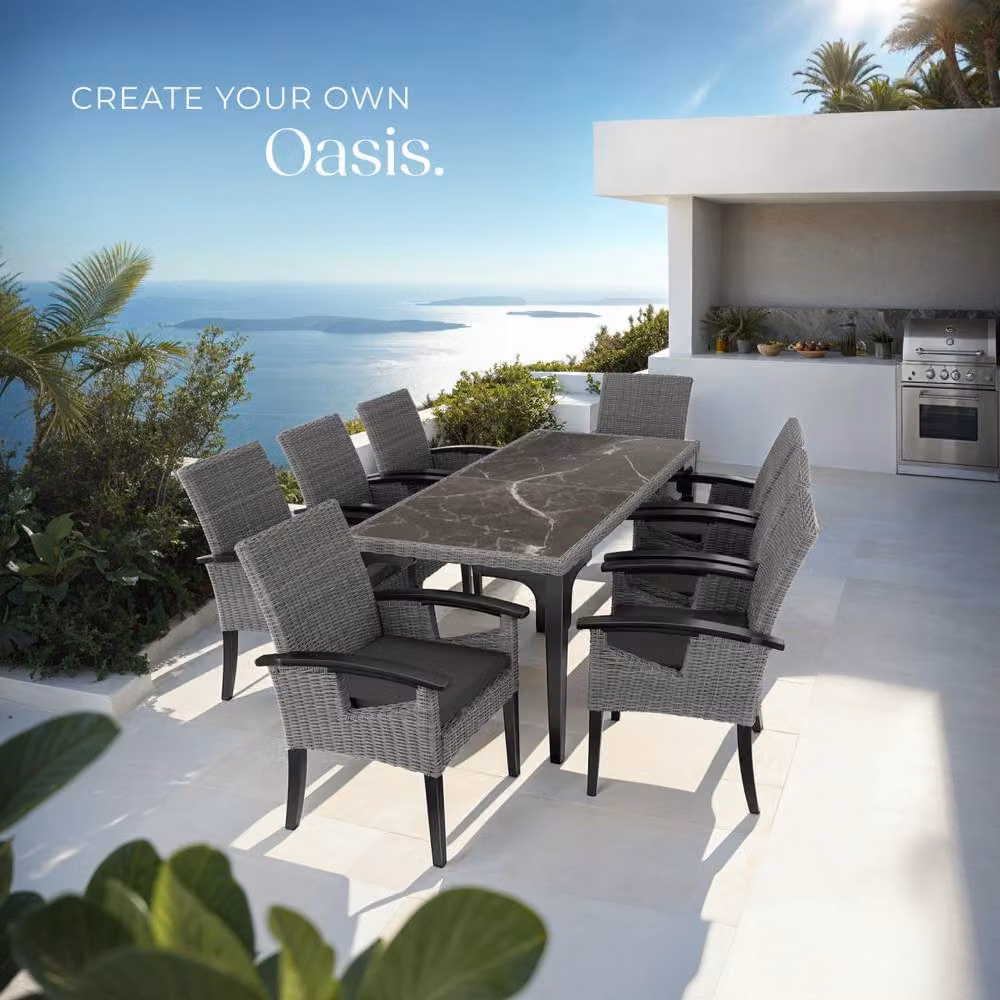 tectake Foggia Garden Dining Set with 8 Rosarno Armchairs in Grey – 8