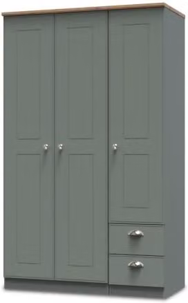 Welcome Victoria Modern Triple Wardrobe with 3 Doors and 2 Small Drawers in Mixed Colours