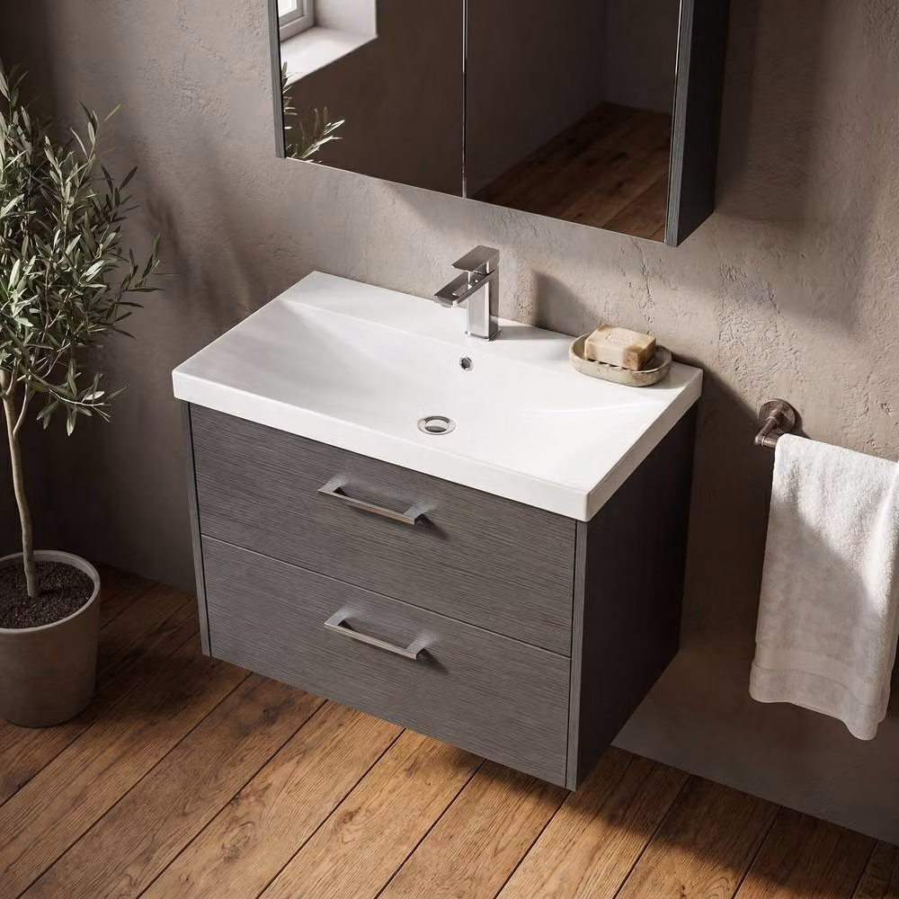 Balterley Winshill 2 Drawer Vanity Basin Unit, Dark Grey Woodgrain, W: 80 cm – 2
