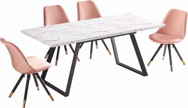 Life Interiors Sofia Toga LUX Dining Set with Rectangular Marble Table and 4 Pink and Gold Chairs