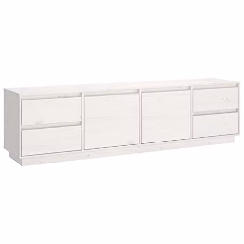 vidaXL White Solid Pine Wood TV Cabinet W: 176 cm, D: 37 cm, H: 47.5 cm – 1