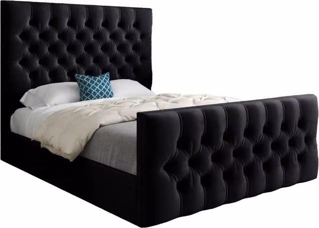 Casani Chesterfield Upholstered Velvet Bed Frame in Black, W/D/H: 180 x 200 x 137 cm – 1