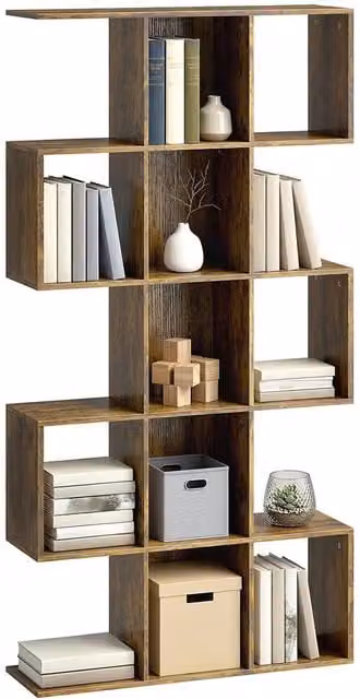 HOMCOM 5-Tier Geometric S-Shaped Bookshelf in Brown