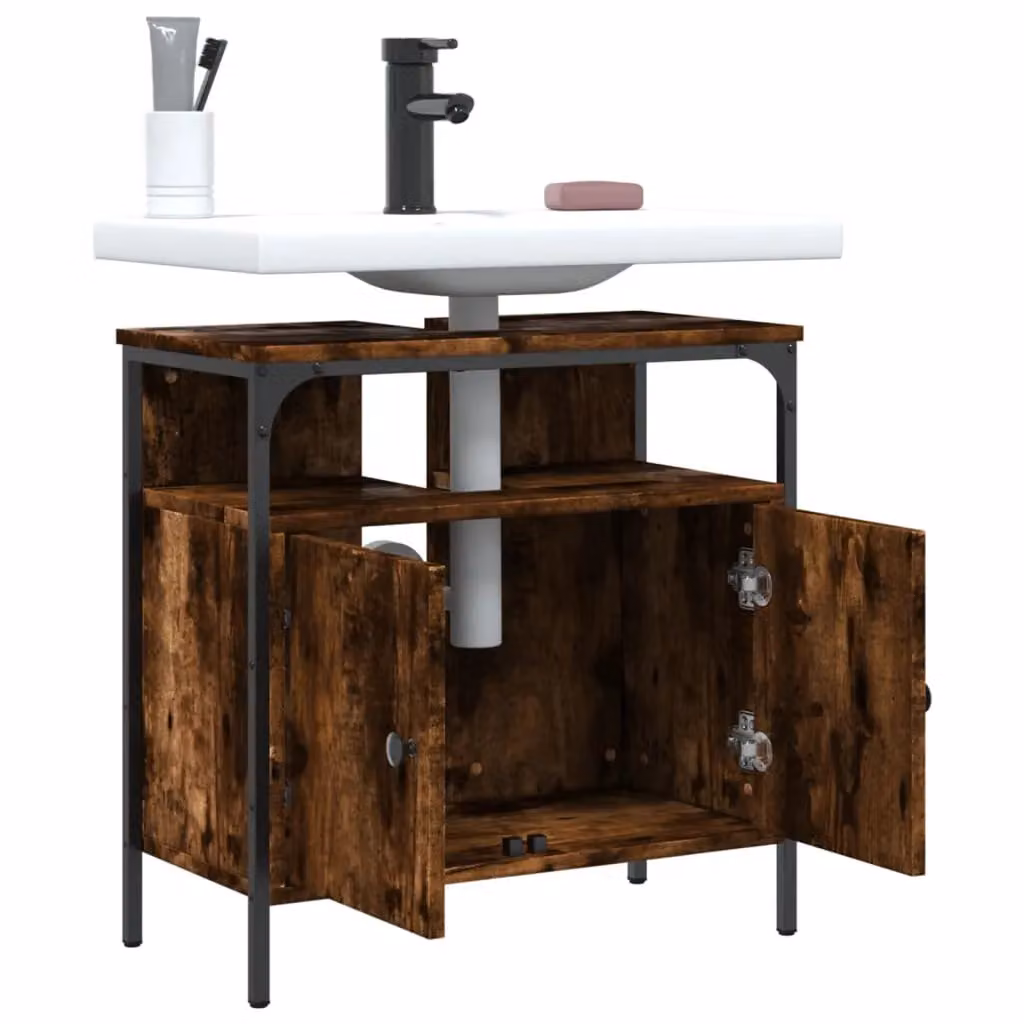 Berkfield Home Smoked Oak Bathroom Sink Cabinet in Brown, W/D/H: 60 x 30 x 60 cm – 4
