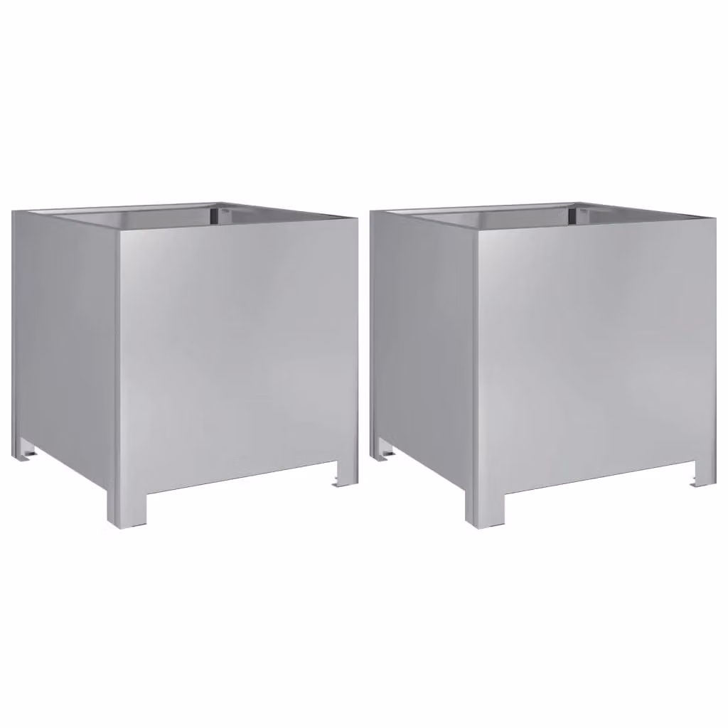 Berkfield Home Garden Galvanised Steel Planter Tubs, 2 Pieces, Silver, W/D/H: 40 x 40 x 40 cm – 2