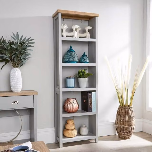 Home Source Avon Low 3 Shelf Bookcase Storage Unit in Grey – 1
