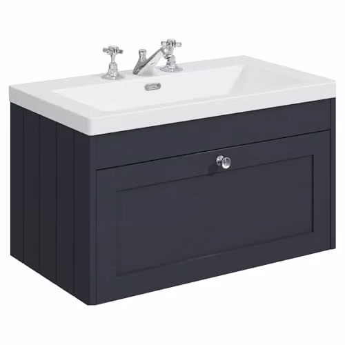 Balterley Wall Hung Single Drawer Vanity Unit with 3 Tap Hole Rectangular Sink in Dark Grey, W/D/H: 80.0 x 45.3 x 43.1 cm – 1