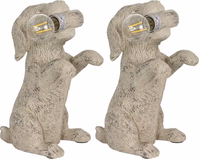 First Choice Lighting Rufus Set of 2 Natural Dog Table Lamps in Brown and Beige