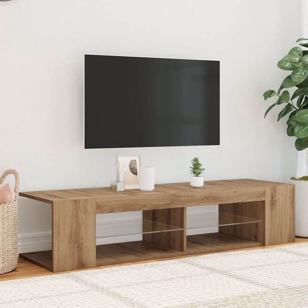 Berkfield Home Artisan Oak TV Cabinet with Integrated LED Lights, Brown and Multicolour, W: 135 cm, D: 39 cm, H: 30 cm – 2