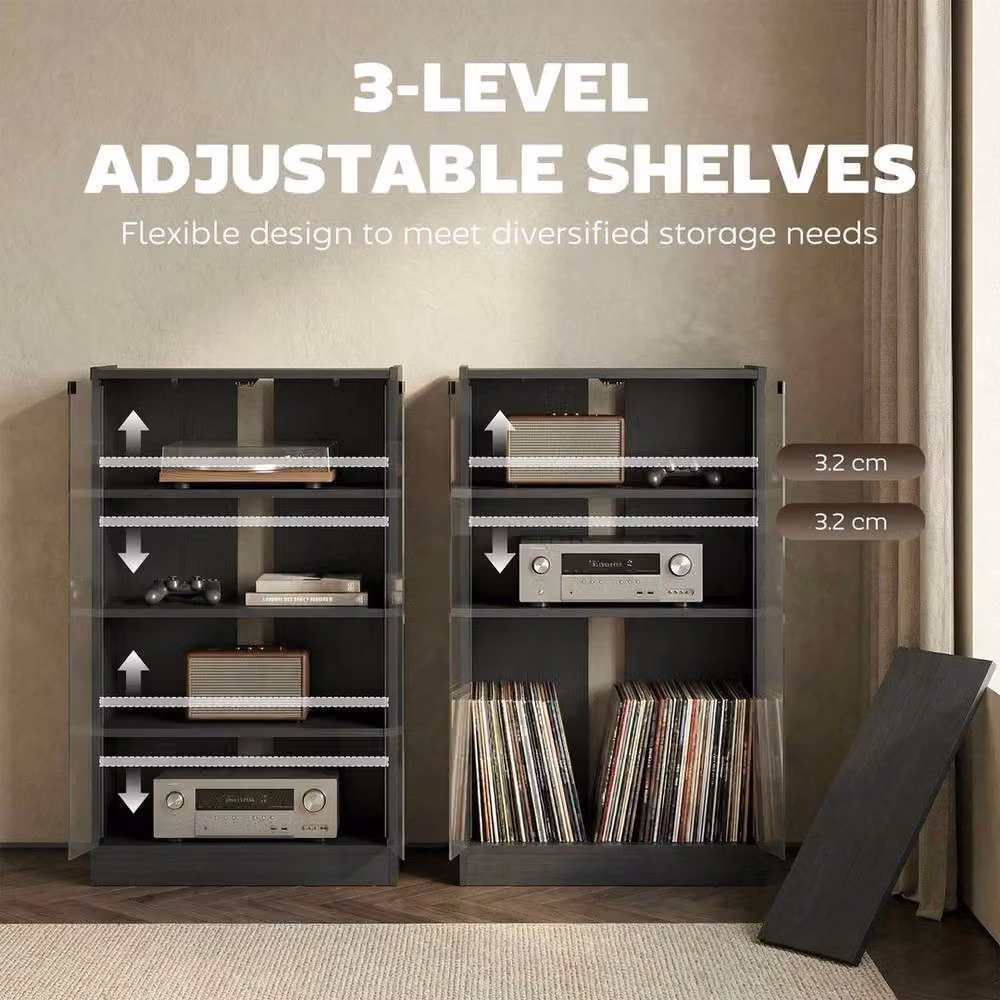 PAWNORA 4-Tier Hi-Fi Stand with Adjustable Shelves in Black Wood-Effect and Glass – 3