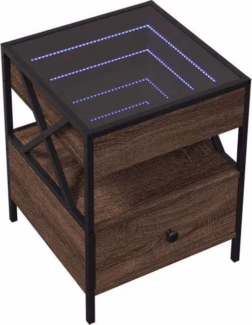 Berkfield Home Infinity LED Decorative Coffee Table in Brown Oak, W/D/H: 40 x 40 x 51 cm – 1