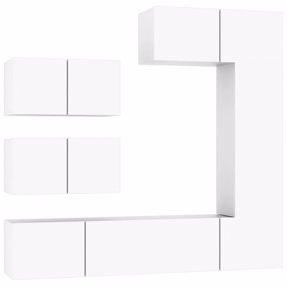 Berkfield Home Classic 6 Piece White MDF TV Cabinet Set with Lowboard and Wall Mounted Units – 2