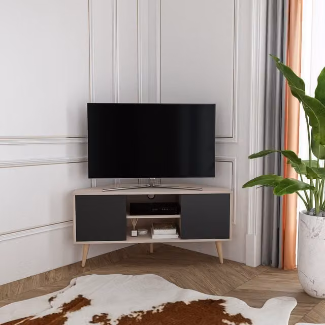 Decorotika Lesson Corner Minimalist TV Unit in Beige and Black