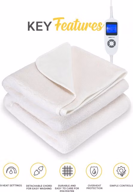 MONHOUSE Single Fleece Electric Heated Under Blanket in White, W/D/H: 90 x 190 cm