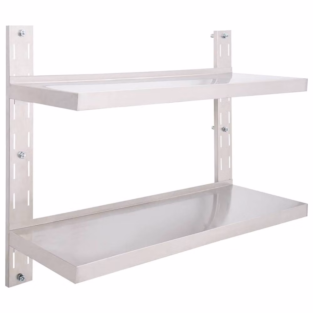 Berkfield Home 2-Tier Floating Wall Shelf in Grey, Metal, W: 100 cm, D: 30 cm – 2