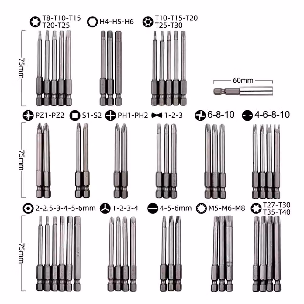 Nordara 50-Piece Long Reach Hex Torx Star Magnetic Screwdriver Bit Set in Silver – 2