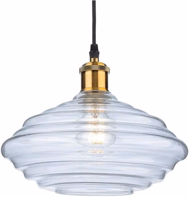 Netlighting Logan Dome Pendant Light in Antique Brass with Clear Glass
