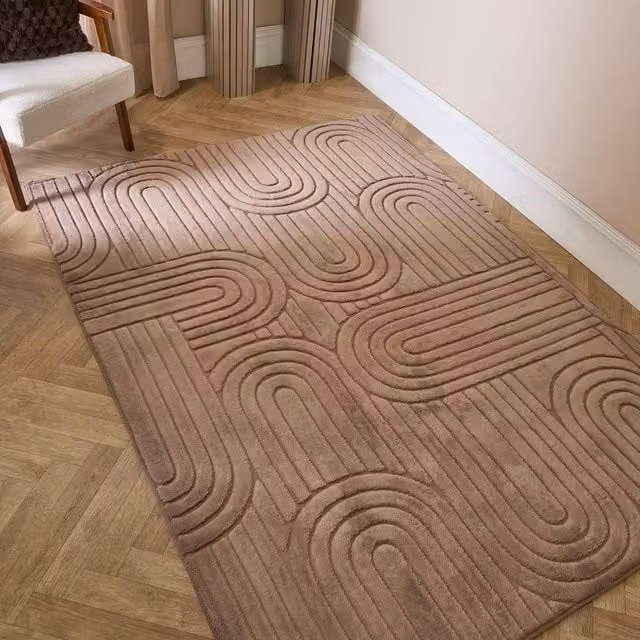 OHS Tufted Arches Brown Non-Slip Geometric Area Rug, W: 160 cm, L: 230 cm