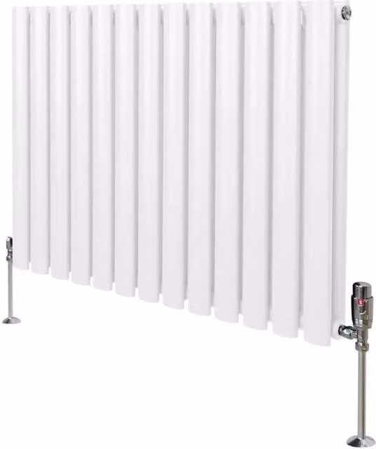 Monstershop Oval Column Steel Radiator with Thermostat Valves in White, H: 78 cm, W: 60 cm, D: 7.8 cm – 1