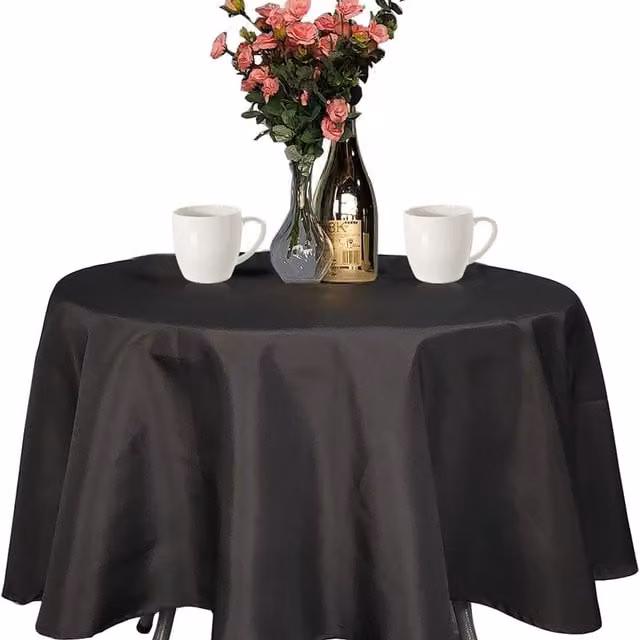 Neel Blue Premium Polyester Round Tablecloth in Black – 1