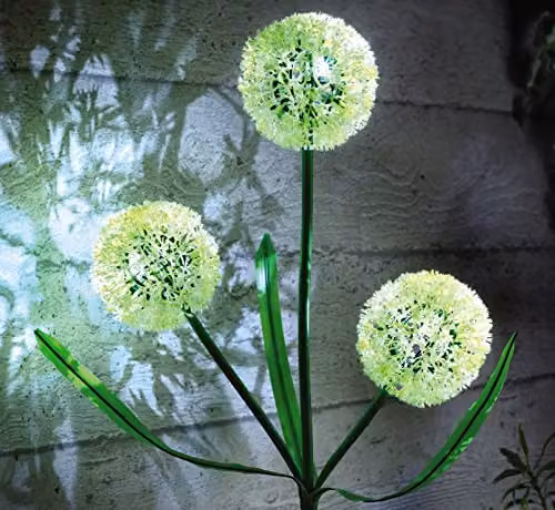mysmartbuy Solar Allium Bloom Stake Light, Yellow and Green Flower Design Metal Outdoor Garden Decor, H 75.5 x W 9 cm x D 9 cm – 2