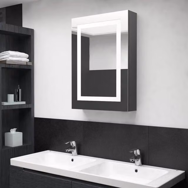 Berkfield Home LED Bathroom Mirror Cabinet in Grey, W/D/H: 50 x 13 x 70 cm