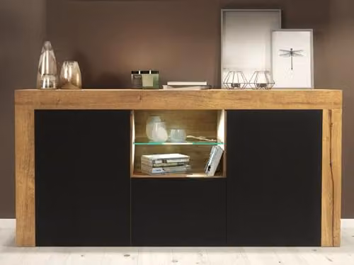 Creative Furniture Aurora Sideboard in Oak and Brown with Black Matt Glossy Doors and Integrated LED Lighting, W: 145 cm – 7