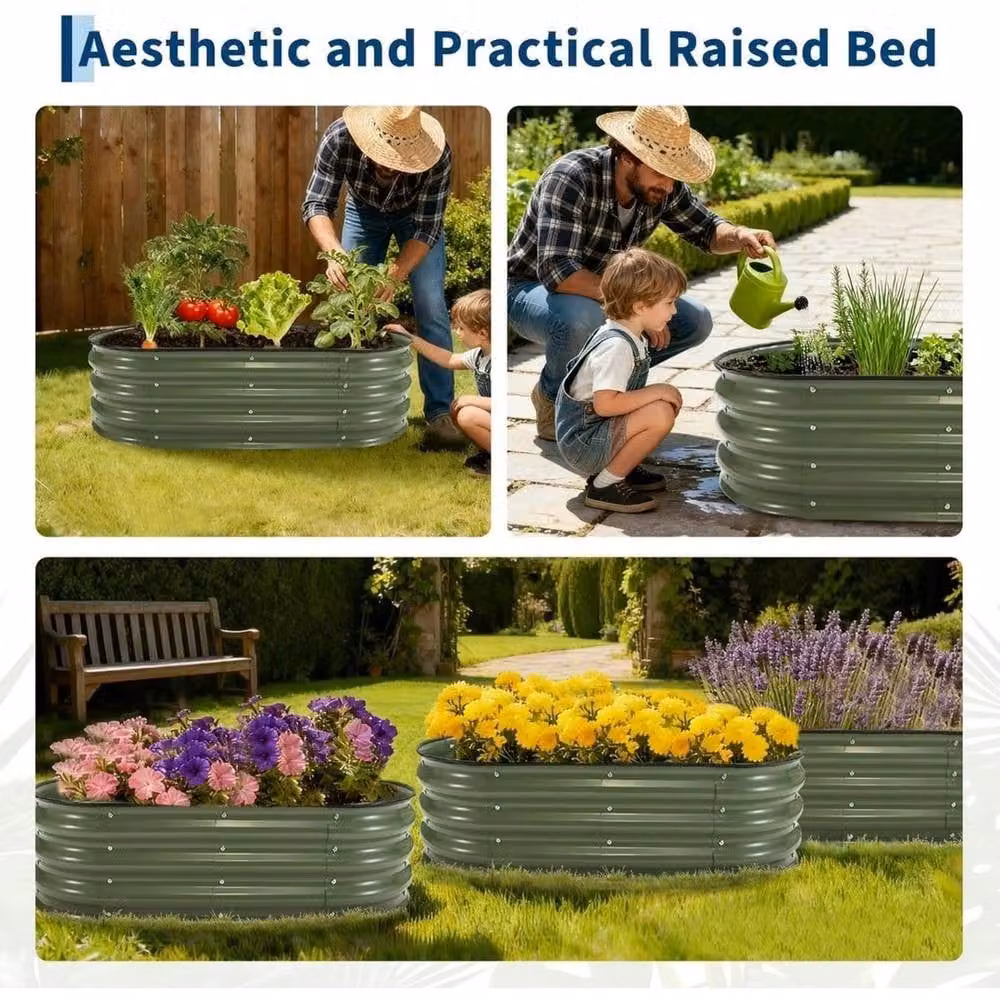 VOGREX 2 Pack Steel Raised Garden Bed Kit in Green, W/D/H: 180 x 90 x 30 cm – 7