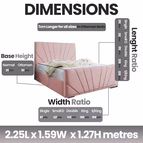 Living Comfort Bedz Sunrise Bed in Pink Plush Velvet with Gas Lift Base, W/D/H: 180 x 200 x 150 cm – 2