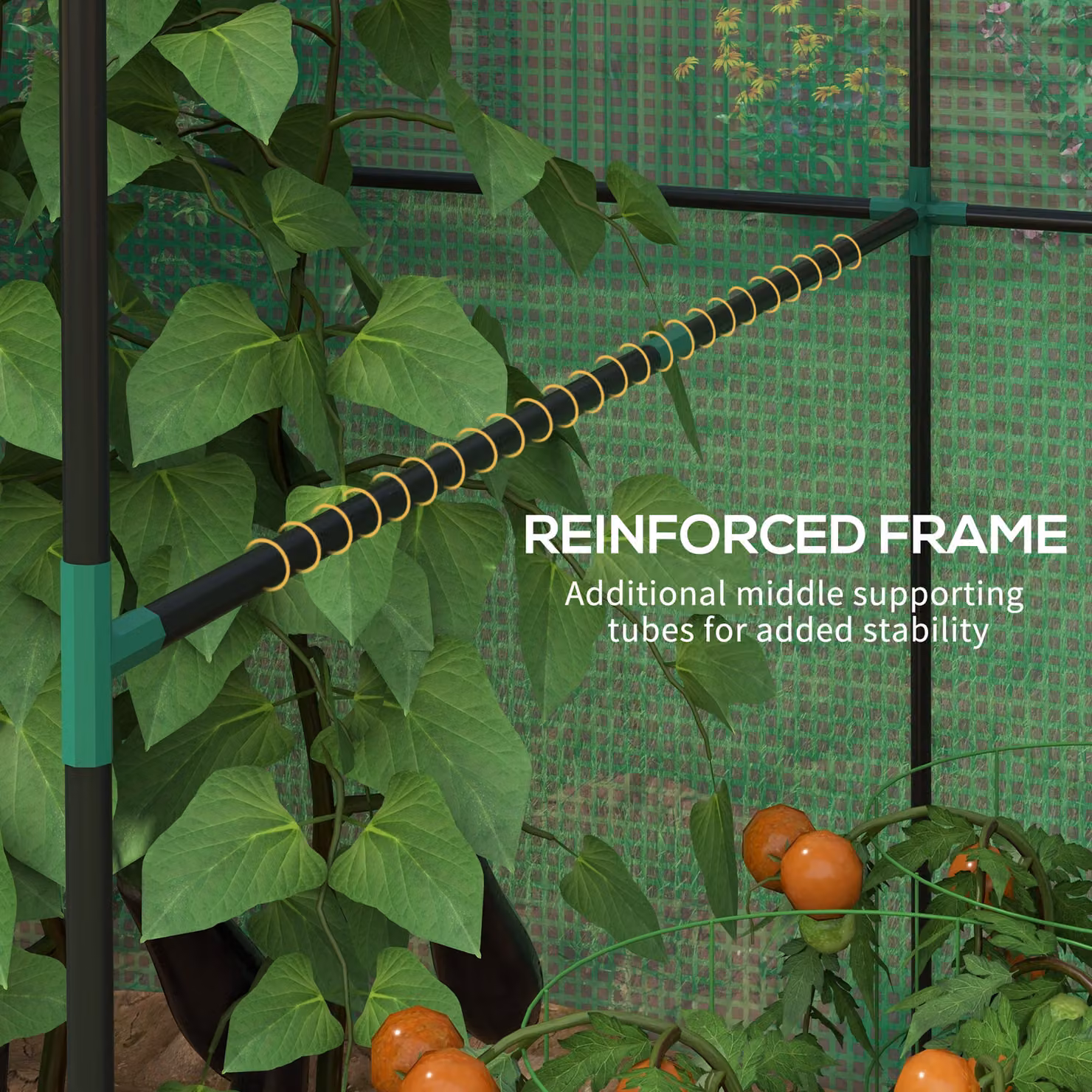 Outsunny Green Walk-in Garden Greenhouse with Roll-up Door and Mesh Windows, W: 140 cm, D: 200 cm, H: 200 cm – 3