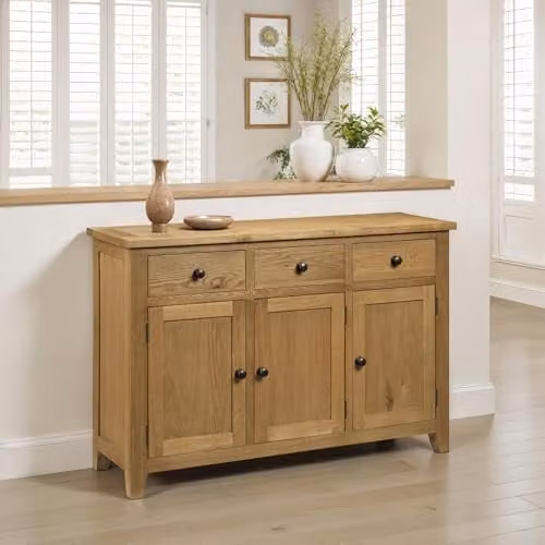 Julian Bowen Astoria Waxed Oak 3 Door 3 Drawer Sideboard, W/D/H: 128 x 40 x 86 cm – 2