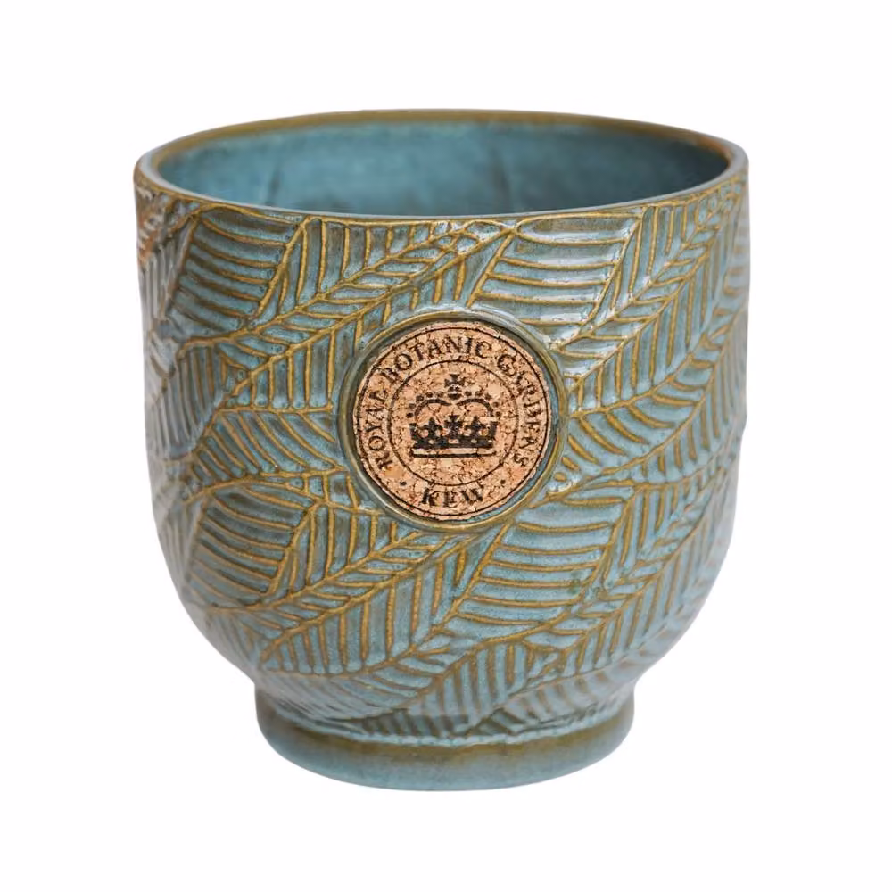 Ivyline Kew Leaf Embossed Moss Cork Ceramic Plant Pot in Green, H 22 cm, D 23 cm – 3