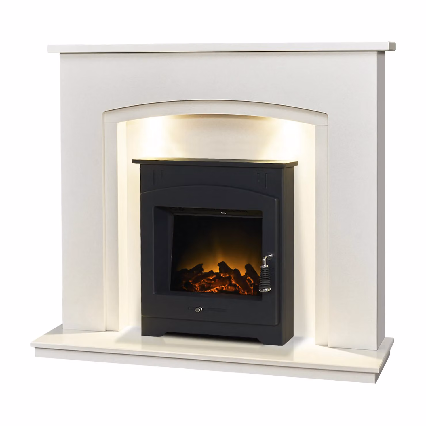 Adam Fires & Fireplaces Lomond Fireplace in Pure White and 39 Inch Alta Electric Fire in Black – 2