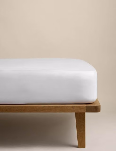 M&S Egyptian Cotton 400 Thread Count Mako Satin Deep Fitted Sheet, White, W/D/H: 200 x 200 x 30 cm