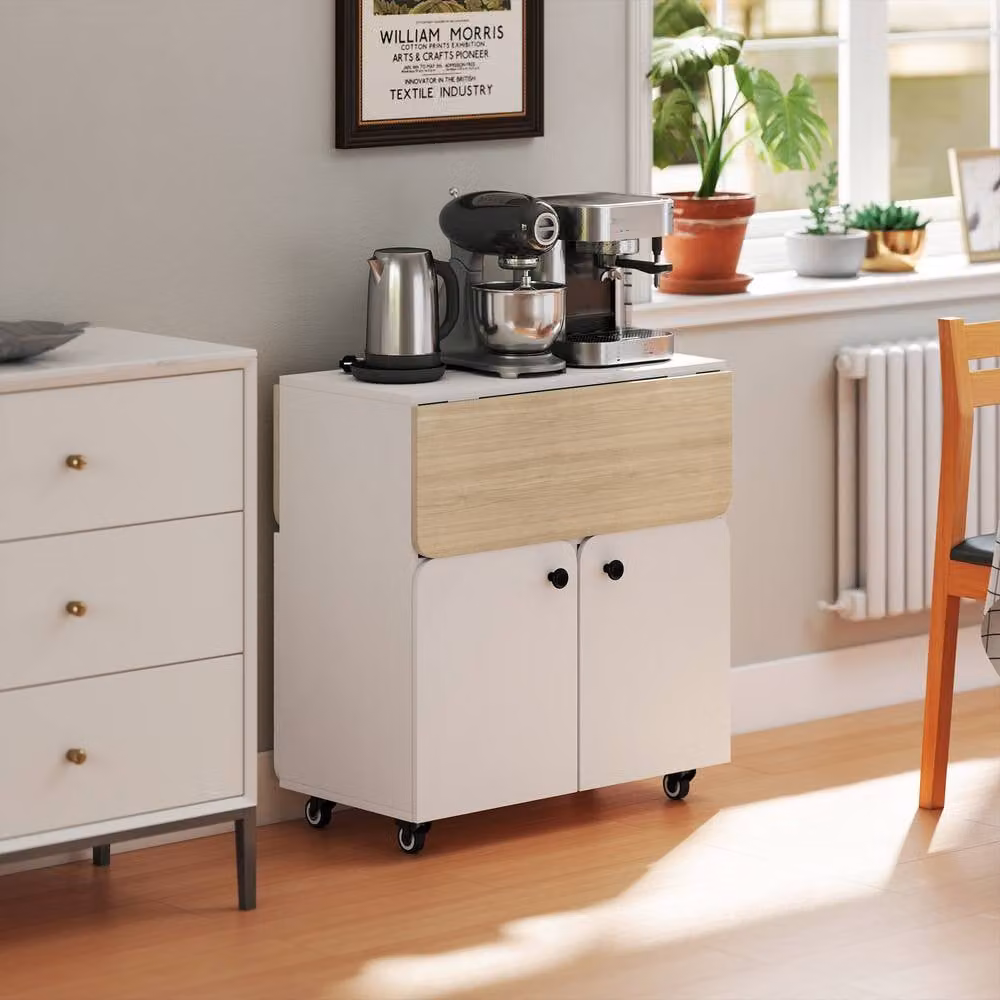 STILVORA Folding Dining Table with Storage and Castors in White – 6