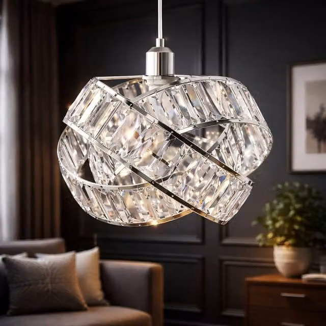 Voltico Modern 3-Tier Crystal Effect Acrylic Pendant Lampshade in Transparent and Black, Diameter: 32 cm – 1