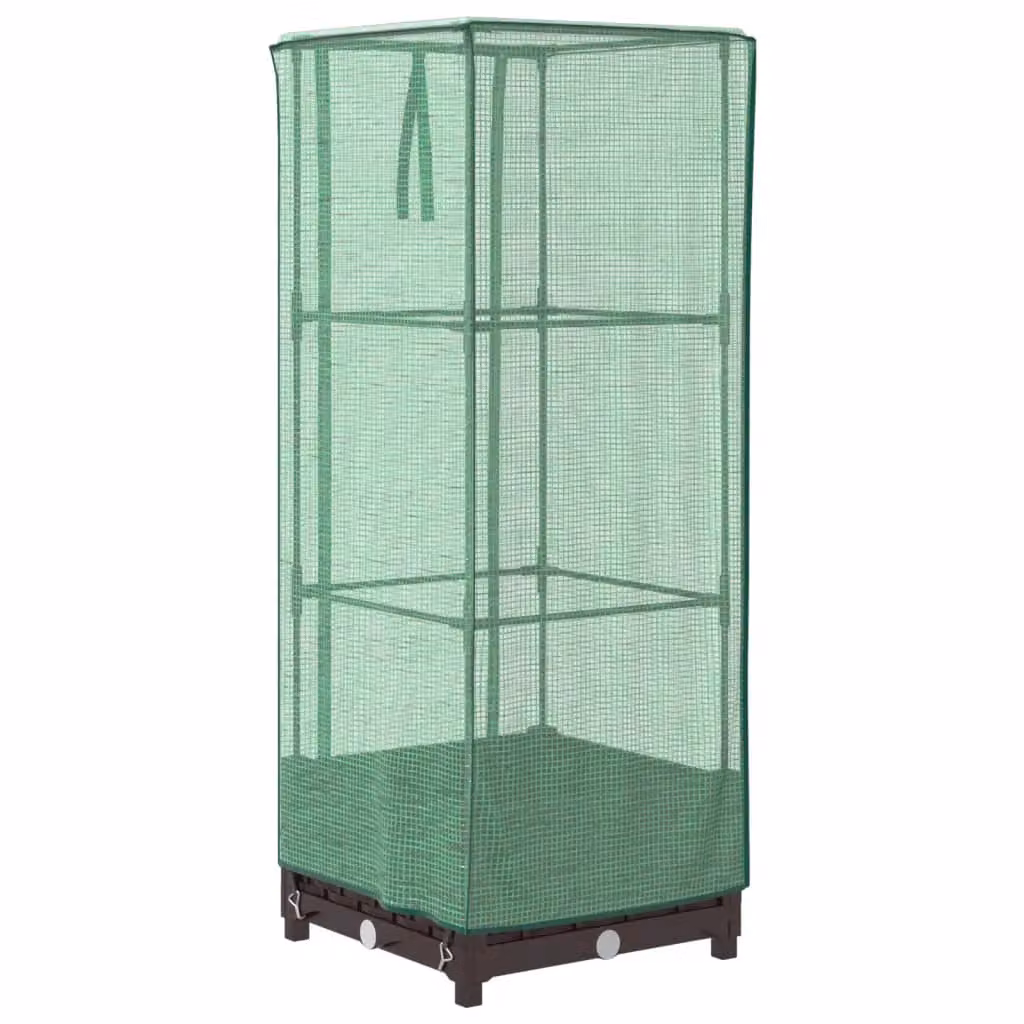 Berkfield Home Raised Bed with Greenhouse Cover in Brown Rattan Look, W/D/H: 40 x 40 x 123 cm – 2